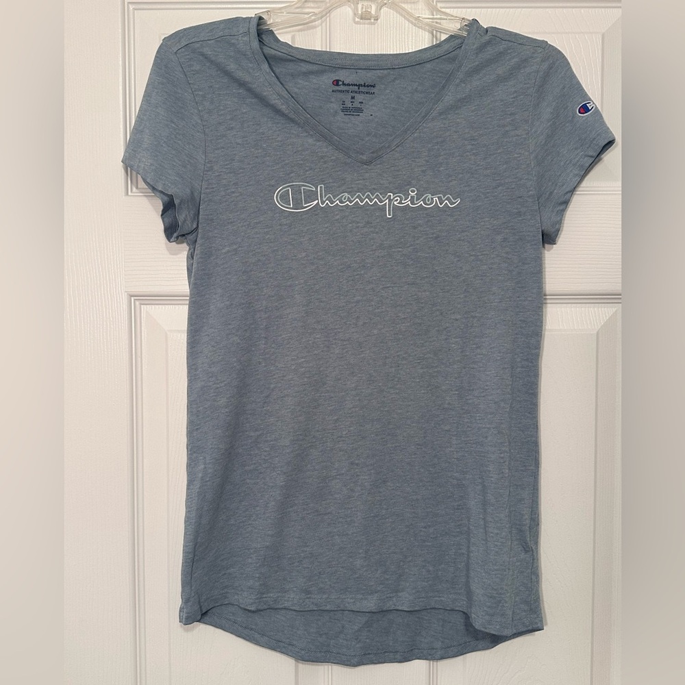 Champion Heather Blue V-Neck Logo Tee